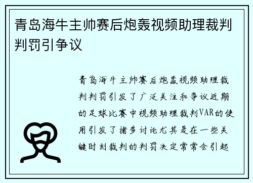 青岛海牛主帅赛后炮轰视频助理裁判判罚引争议 青岛海牛主帅赛后炮轰视频助理裁判判罚引争议